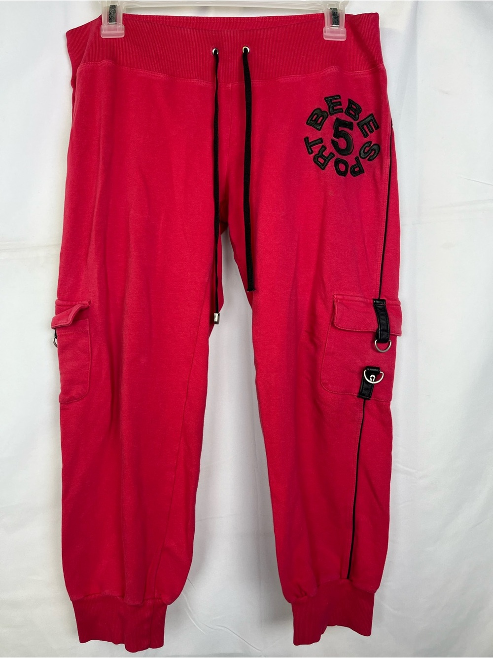 Vintage Y2K Bebe Sport Red Cargo Sweatpants D-Ring Utility Joggers 5 Graphic Sz
